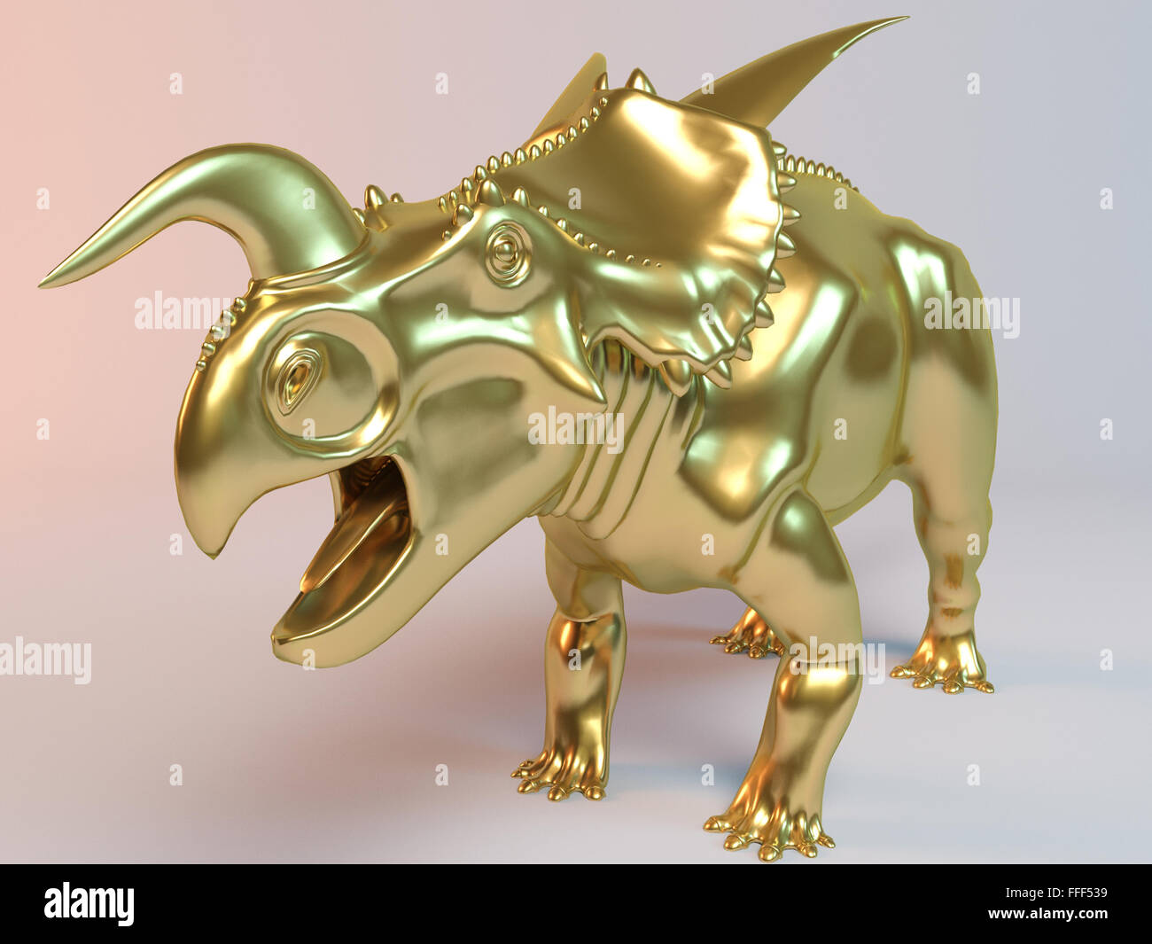 golden 3d dinosaur inside a white stage Stock Photo