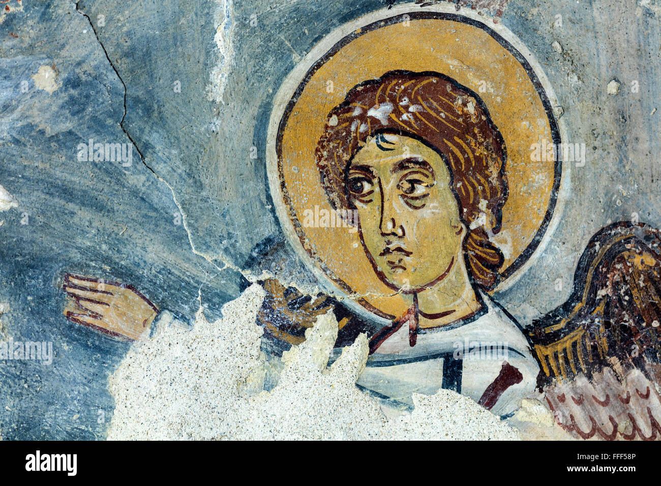 Fresco in Byzantine St. Anthony church, Kellia, Cyprus Stock Photo