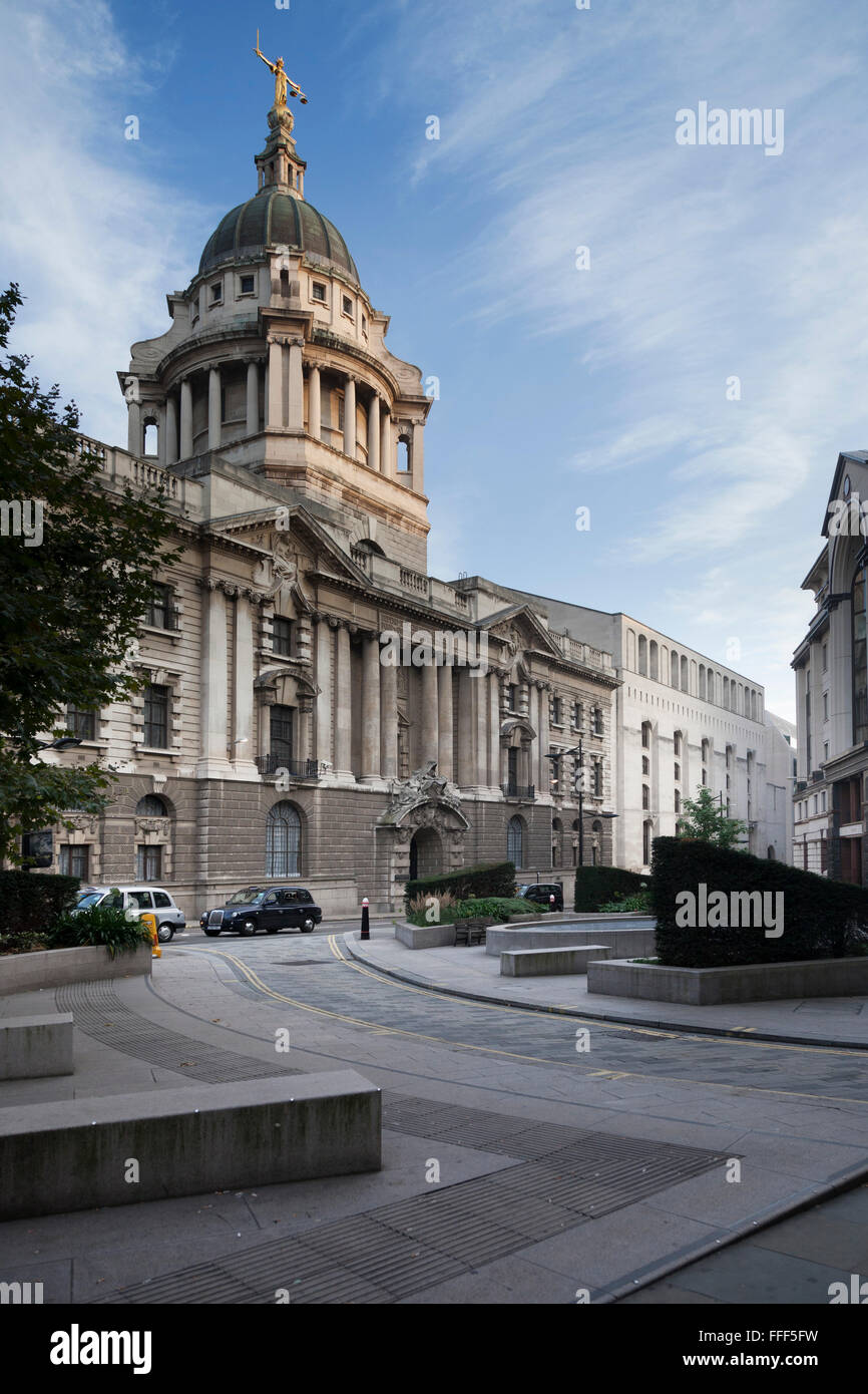 The old building of the Central Criminal Court of England and Wales, known as the Old Bailey,in London. Current building beyond. Stock Photo