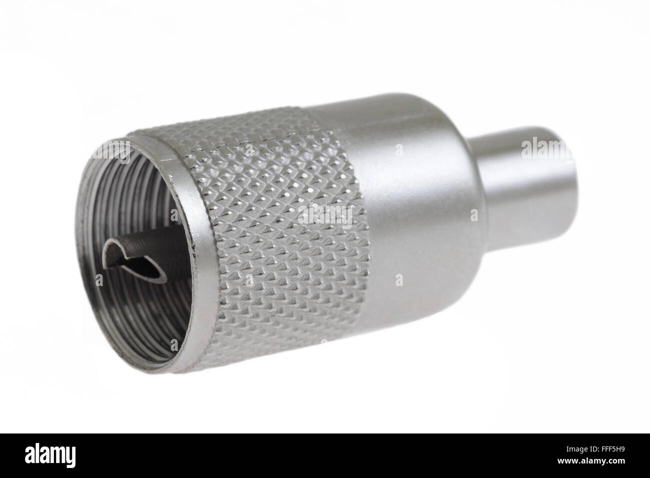 Antenna cable connectors, metal plug on white, macro Stock Photo Alamy