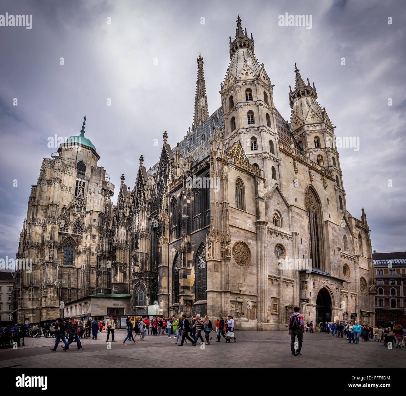 VIENNA, AUSTRIA - JUNE 19, 2015: Tourists visiting monumental gothic St ...