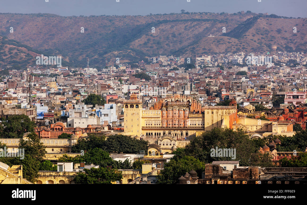 Aerial view of Jaipur town and Hawa Mahal palace Stock Photo Alamy
