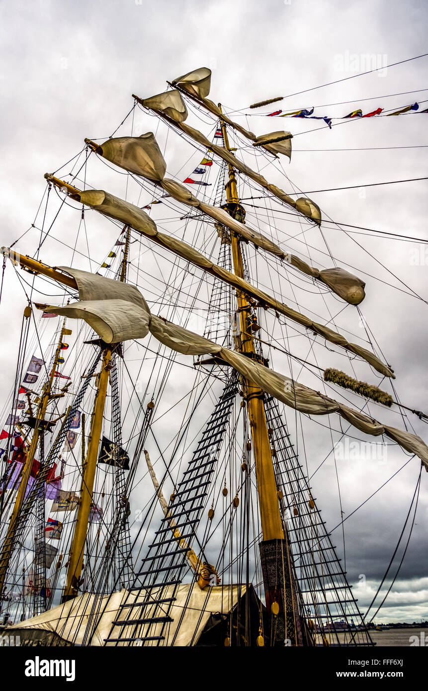 4-14-2012 New Orleans LA  -  KRI Dewaruci Tall Ship Sails when docked in New Orleans for the French Quarter Fest. Stock Photo
