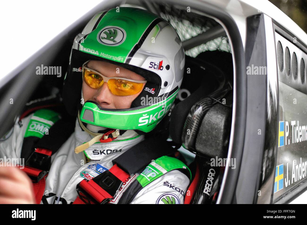 Karlstad, Sweden. 12th Feb, 2016. WRC Rally of Sweden. Pontus Tidemand