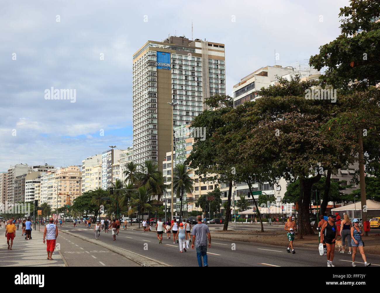 The street Avenida Atlantica at the Copacobana, Rio de Janeiro, Brazil Stock Photo
