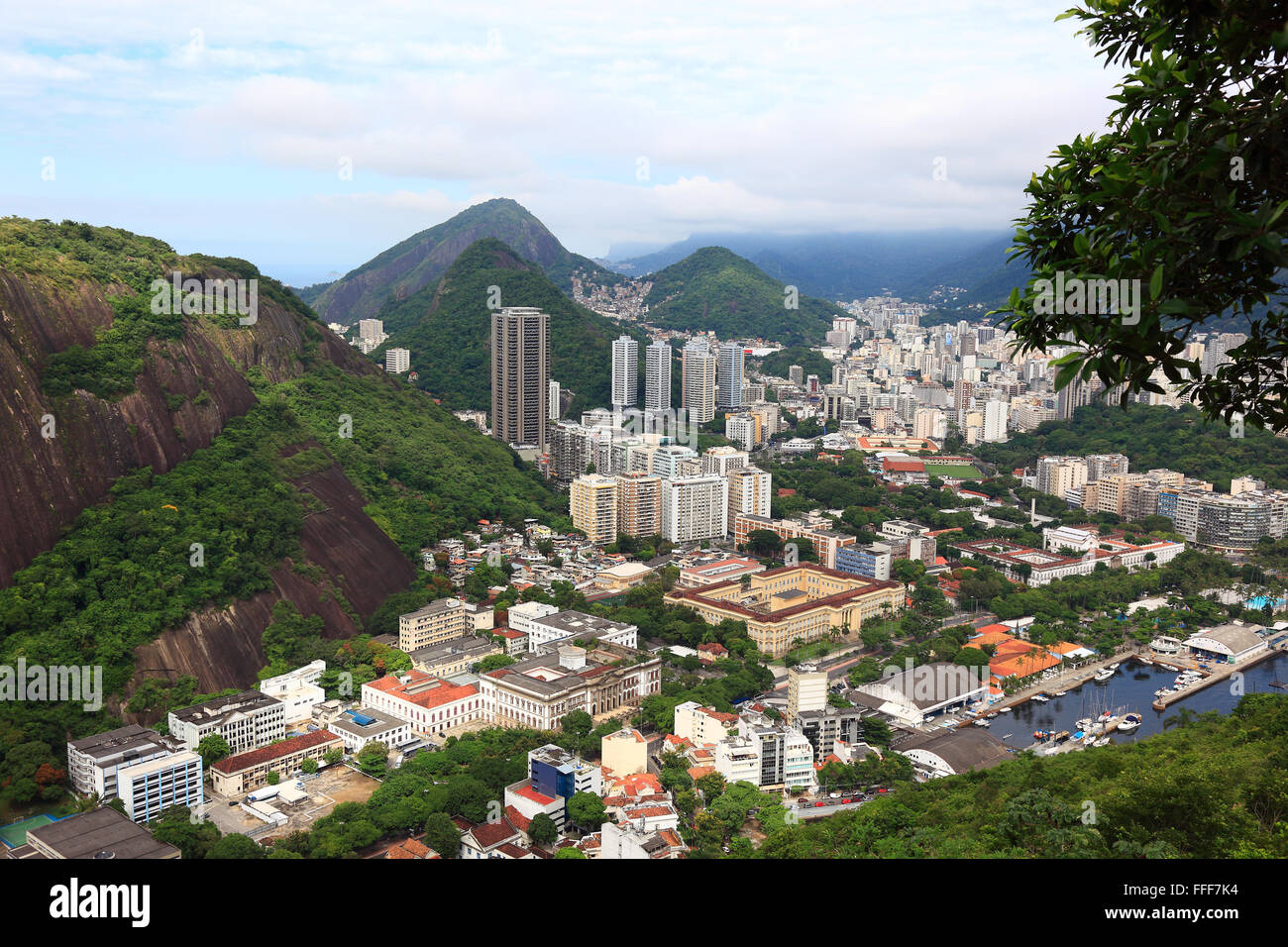 View from Sugarloaf Mountain, Pao de Acucar to the city of Rio Janeiro, Brazil Stock Photo