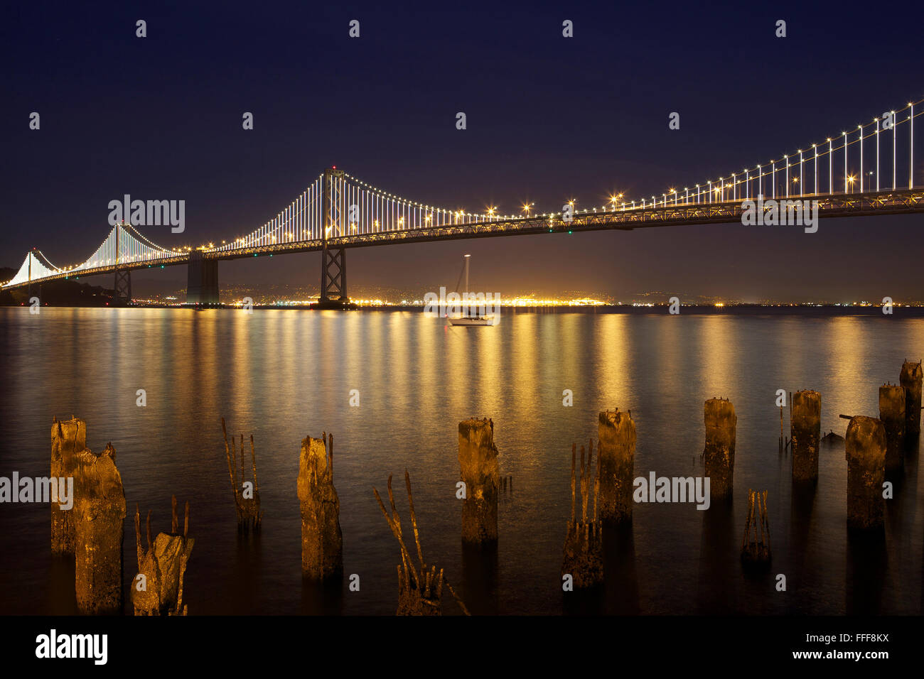 San Francisco Bay Bridge light display Leo Villareal Stock Photo