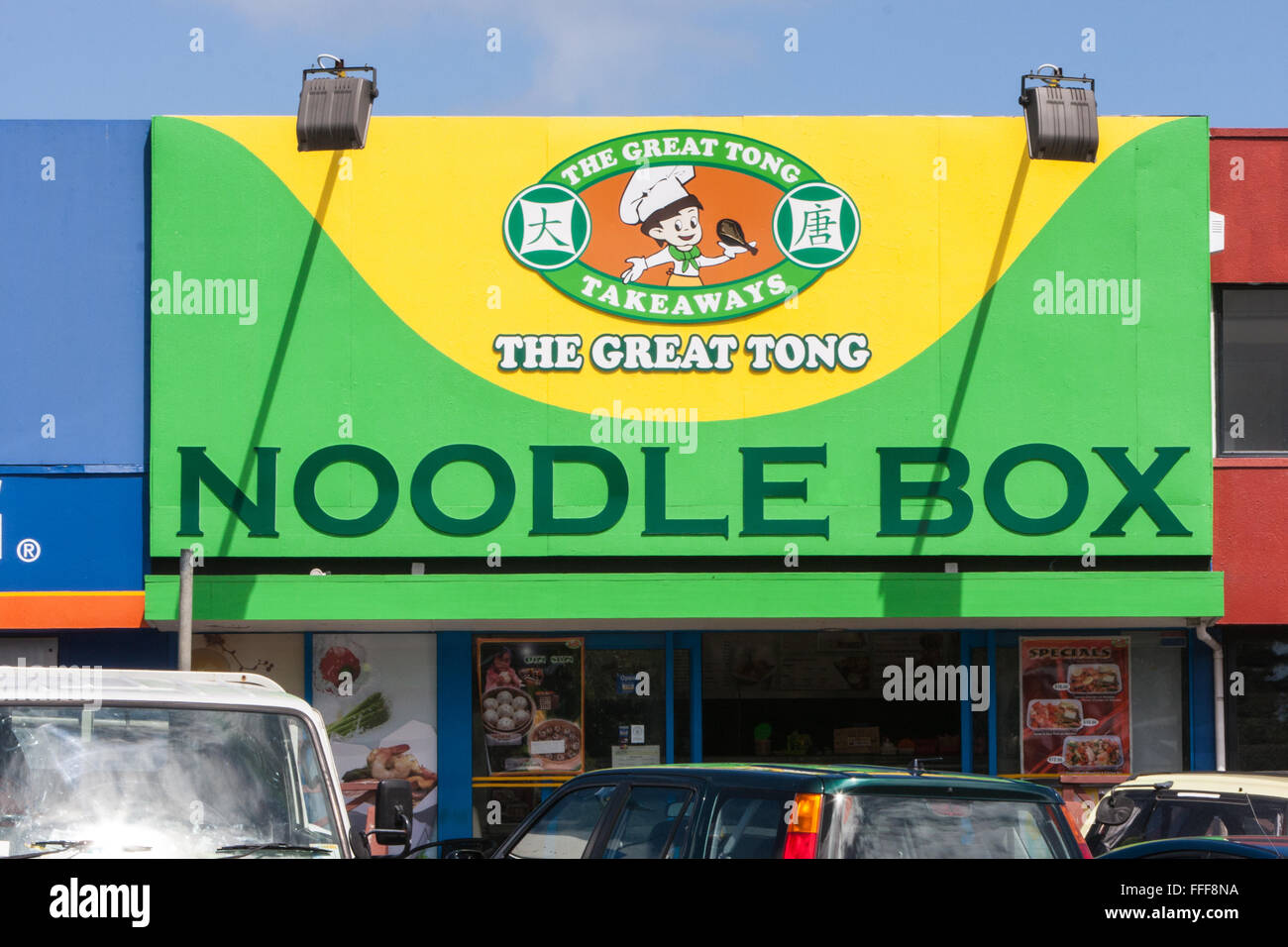 Bright advertisement for noodle shop in Auckland,North Island, New