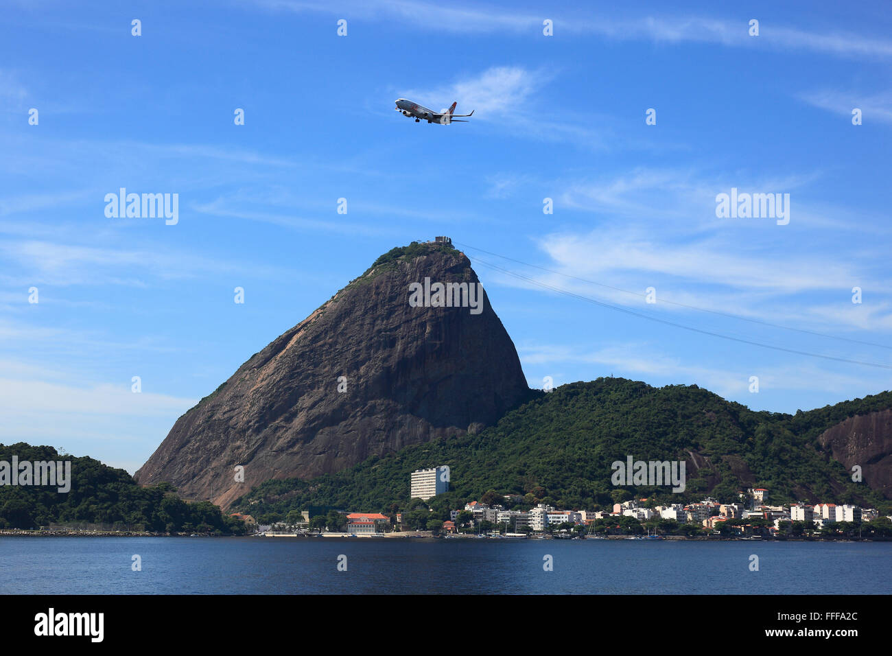 View to the  Sugarloaf Mountain, Pao de Acucar, from the north, from Baia de Guanabara, Rio de Janeiro, Brazil Stock Photo