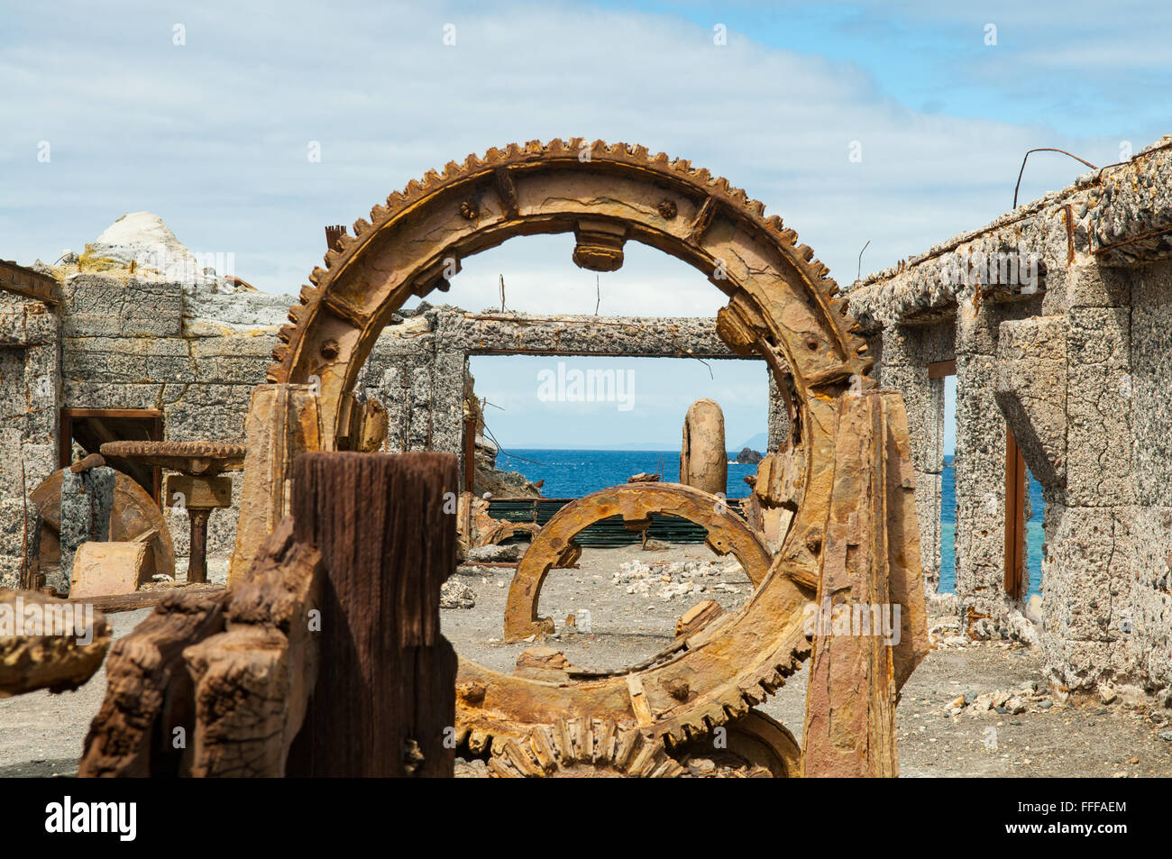 Derelict Equipment, White Island, Bay of Plenty, New Zealand Stock Photo