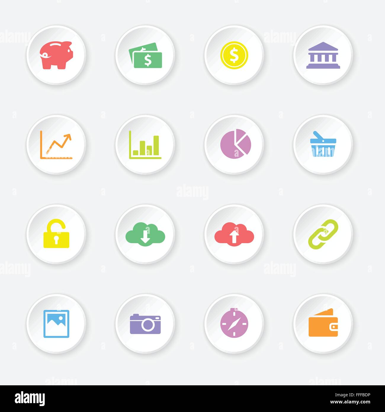 colorful web icon set 4 on white circle button with soft shadow Stock ...