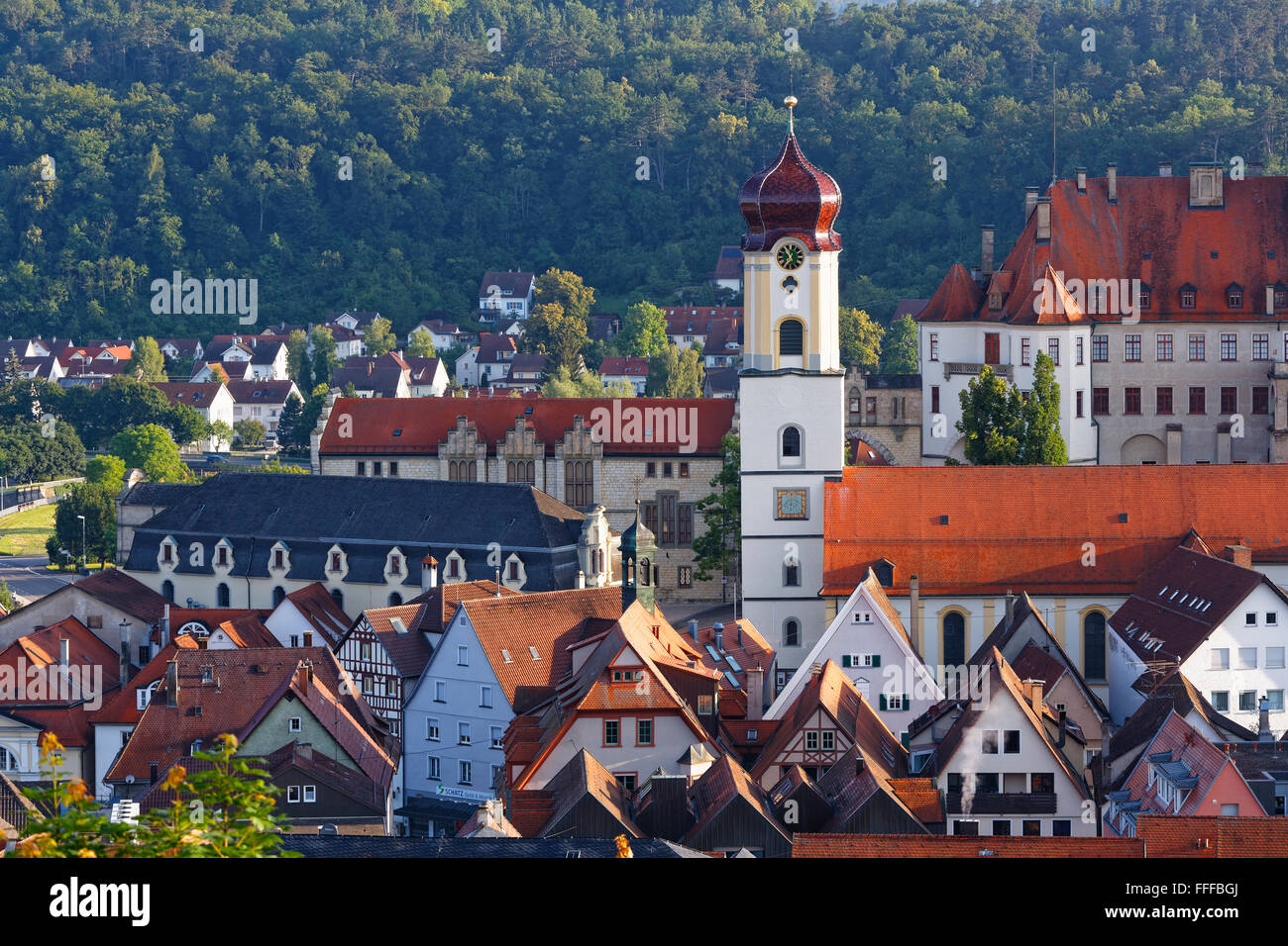 Church of St. John Evangelist and the historic centre, Sigmaringen, Upper Swabia, Swabia, Baden-Württemberg, Germany Stock Photo