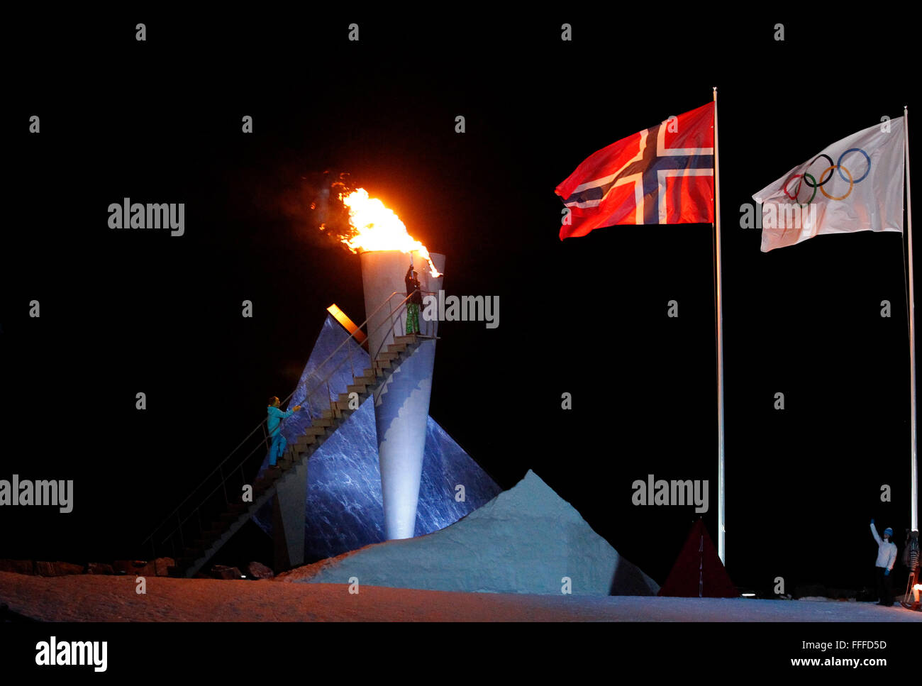 Lillehammer. 12th Feb, 2016. Princess of Norway Ingrid Alexandra lights the flame during the opening ceremony for the Lillehammer 2016 Winter Youth Olympic Games in Lillehammer, Norway on Feb. 12, 2016. Credit:  Han Yan/Xinhua/Alamy Live News Stock Photo
