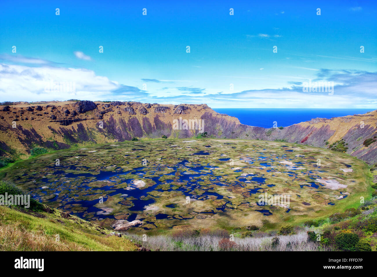 Crater volcano Rano Raraku , Easter Island, Rapa Nui Stock Photo Alamy