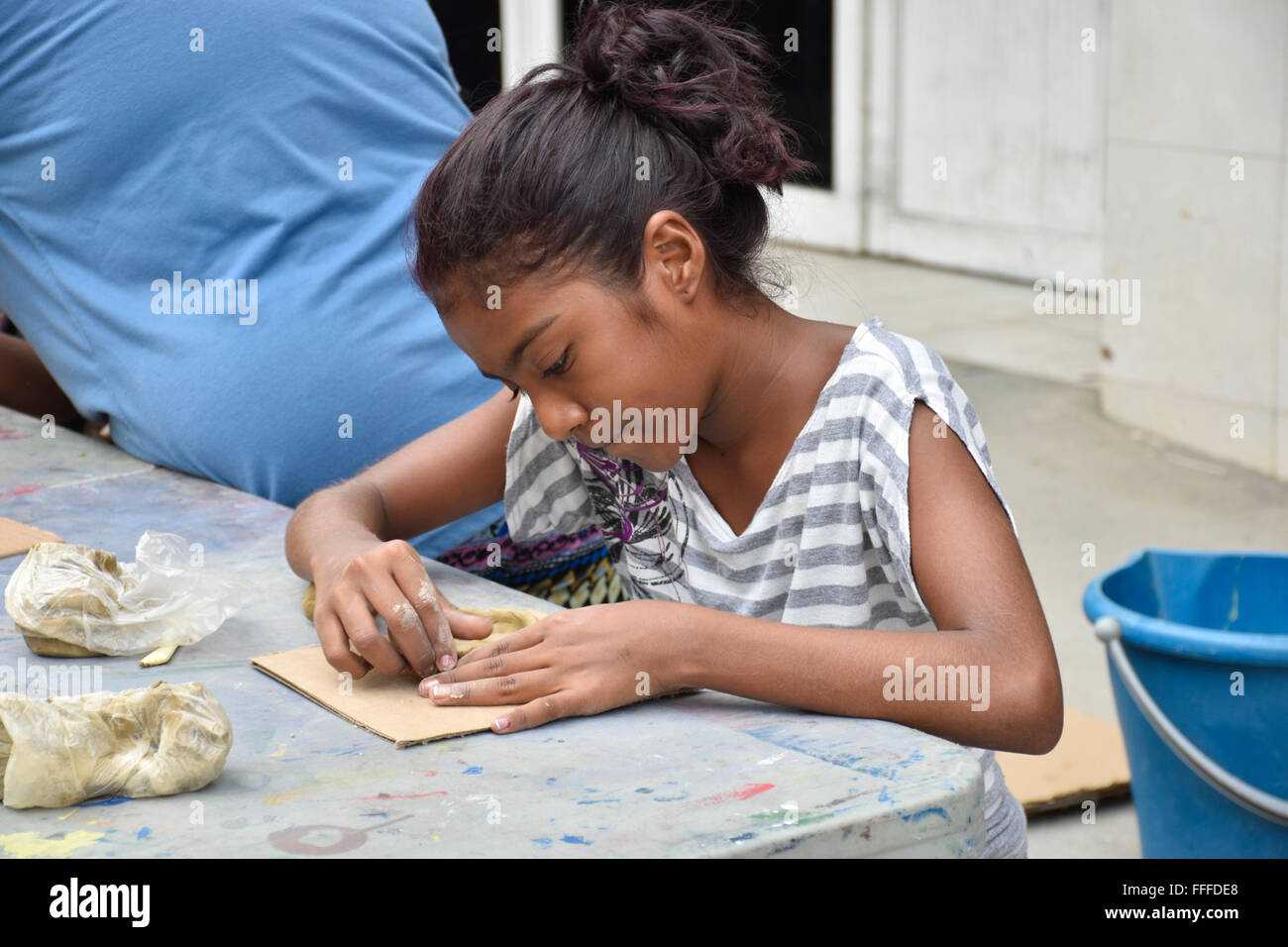 Children making art projects at a local government cultural event in Acapulco, Mexico. Stock Photo