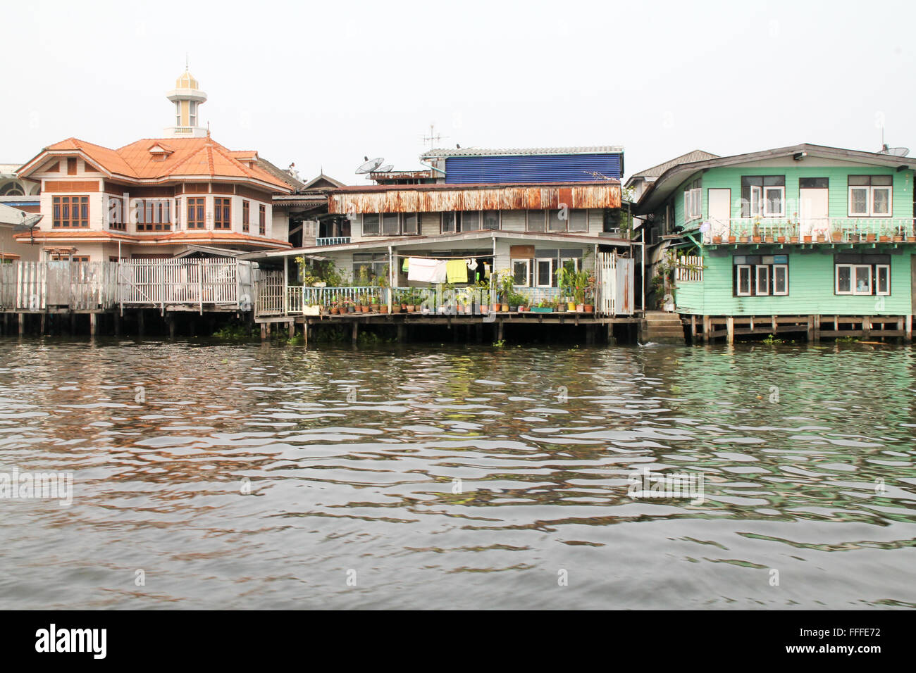 Floating Houses, Chayo Phraya River, Bangkok Stock Photo