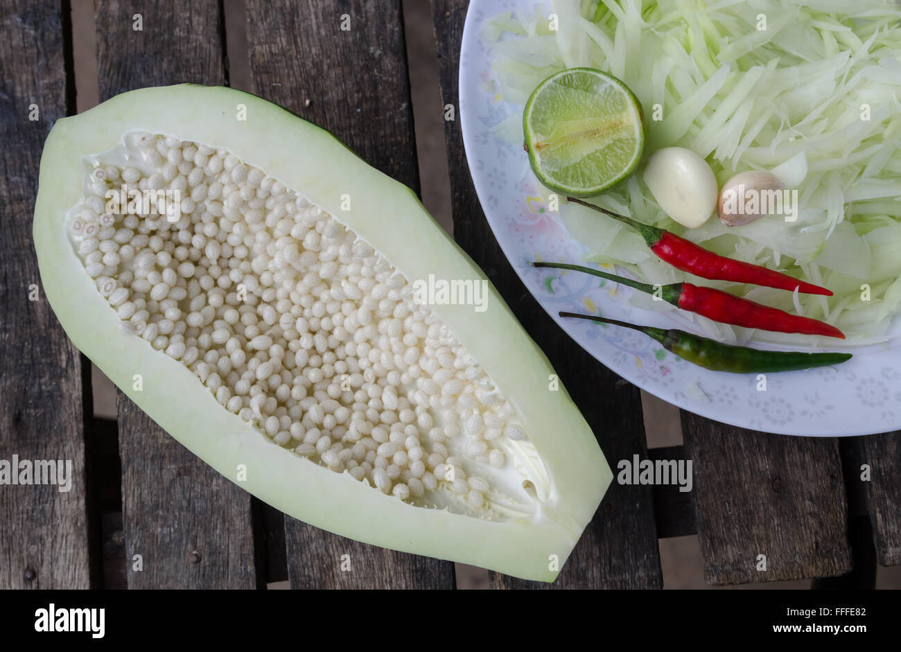 Local authentic cuisine of southeast asia ingredients set of papaya