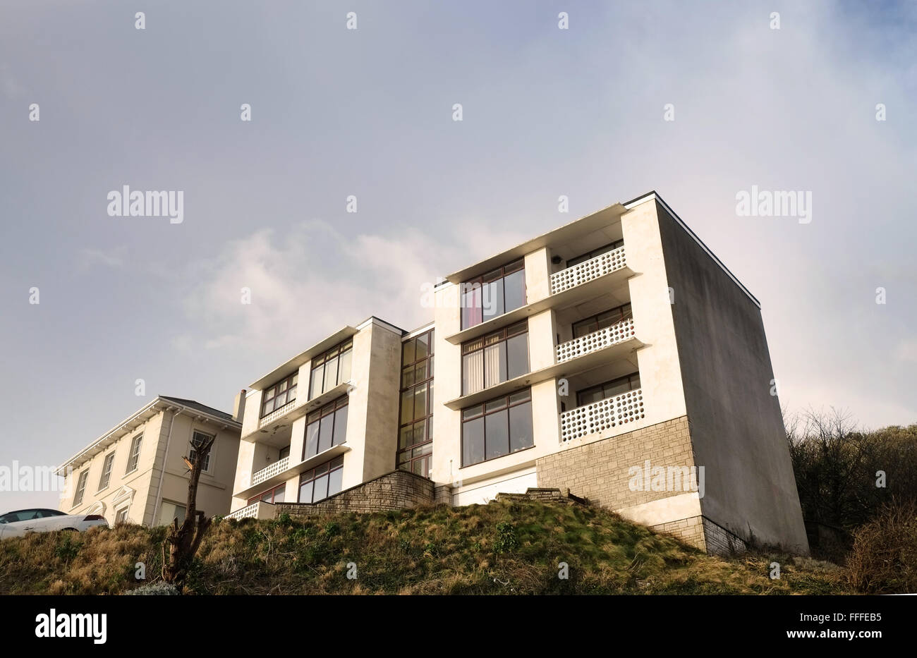 A block of cube flats in Weston super Mare high over the sea front