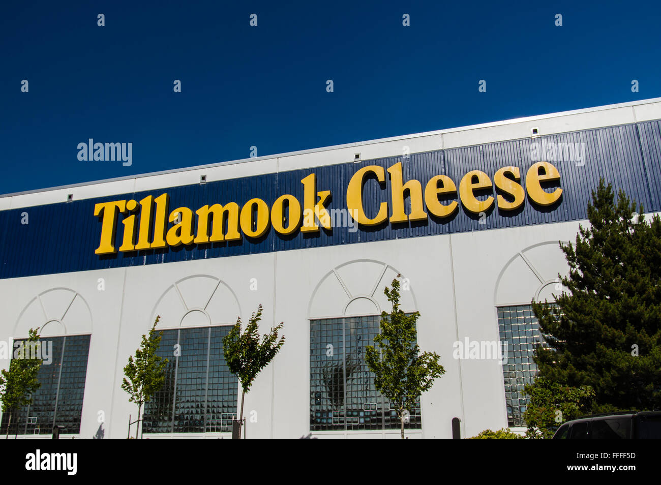 Sign on the Tillamook Cheese Factory building, Tillamook, Oregon Stock