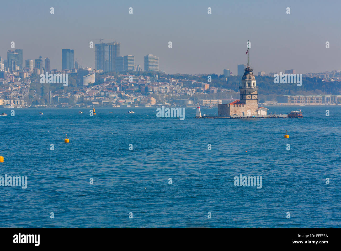 Maiden Tower, Cityscape of Istanbul, Turkey from Bosphorus Stock Photo
