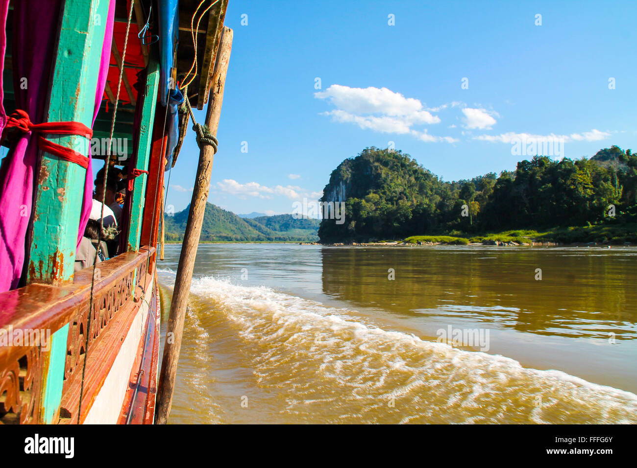 View from the slow boat to Luang Prabang in Laos Stock Photo
