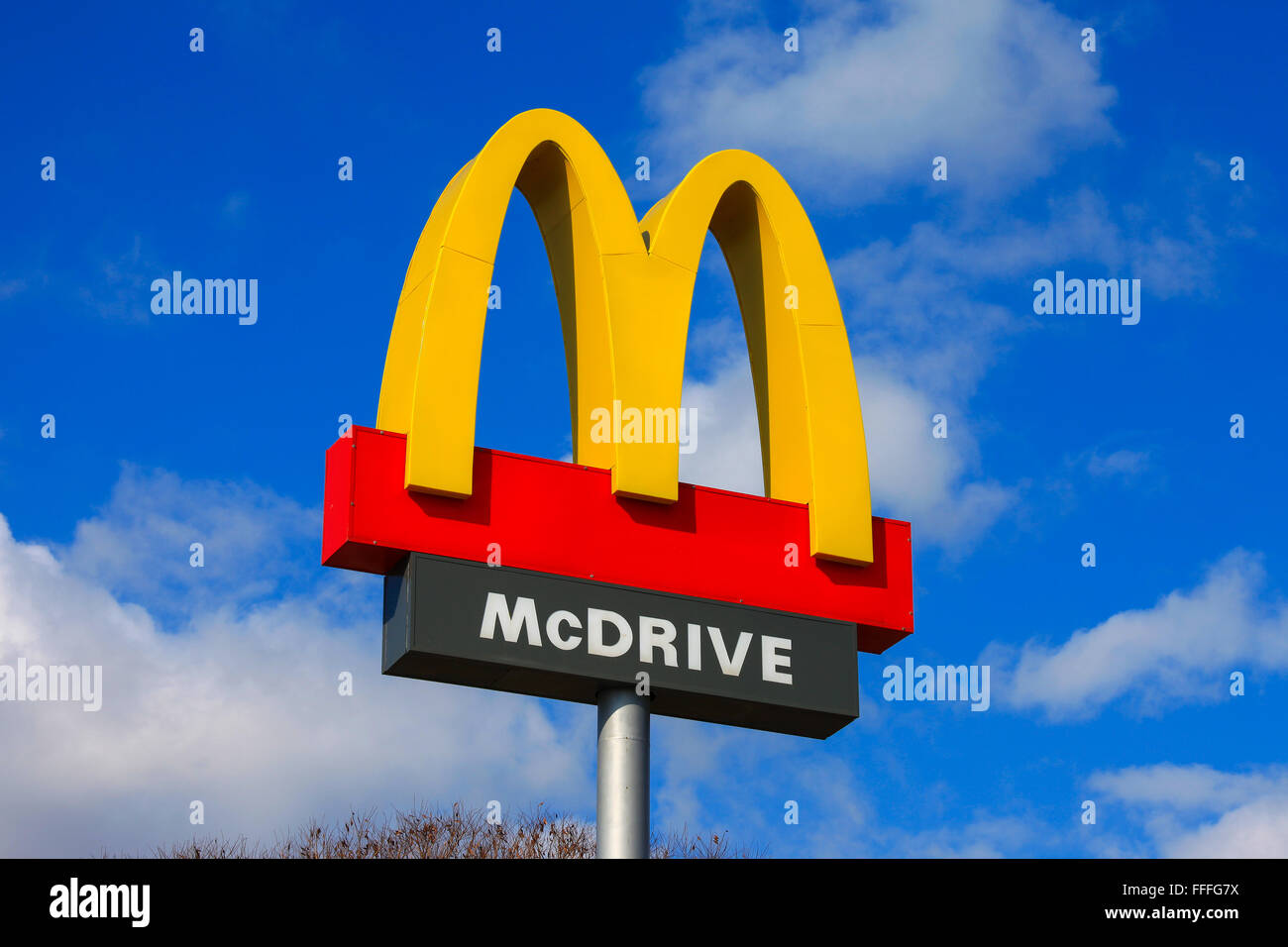 Classic McDonald's sign. McDonalds is the world's largest chain of ...