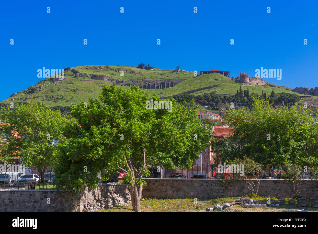 View of ancient Pergamon from Red basilica, Bergama, Izmir Province, Turkey Stock Photo