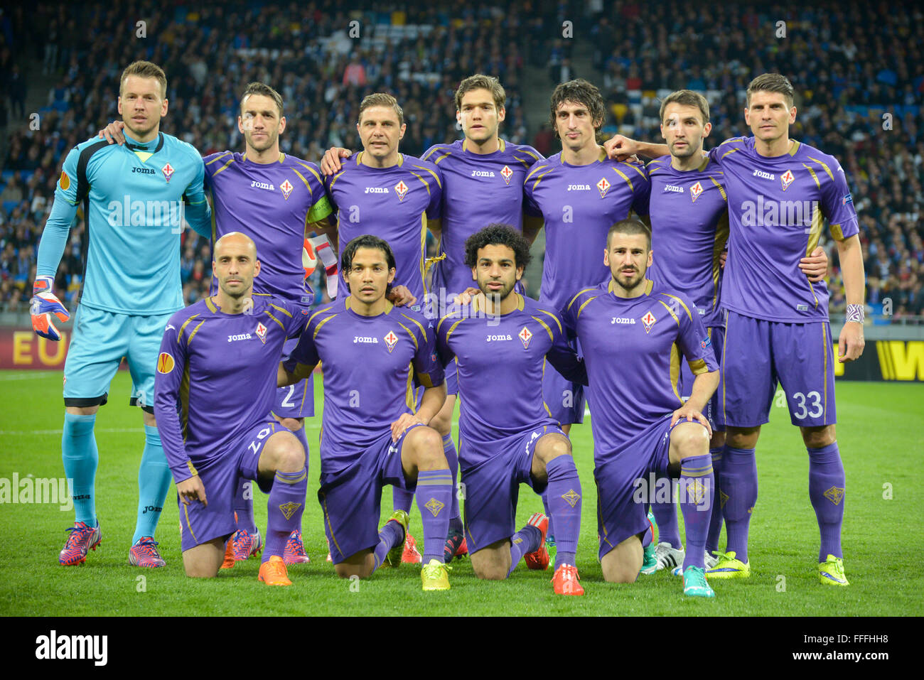Fiorentina team photo during soccer match between  FC Dynamo Kiev (UKR)  and  Fiorentina Florence (ITA). UEFA Europa League. Stock Photo