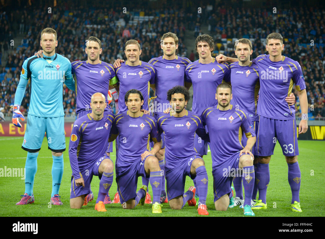 Fiorentina team photo during soccer match between  FC Dynamo Kiev (UKR)  and  Fiorentina Florence (ITA). UEFA Europa League. Stock Photo