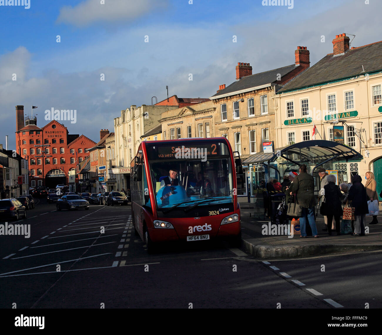 Bus stop in market place in the town of Devizes, Wiltshire, England Stock Photo Alamy