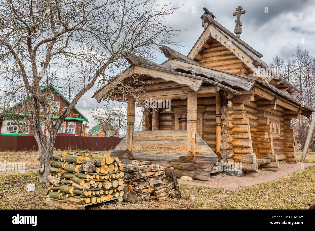 Wooden church, Moscow region, Russia Stock Photo