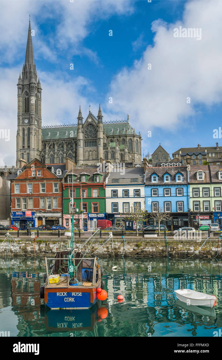 Harbor and St.Colemans Cathedral of the costal town, Cobh, Cork