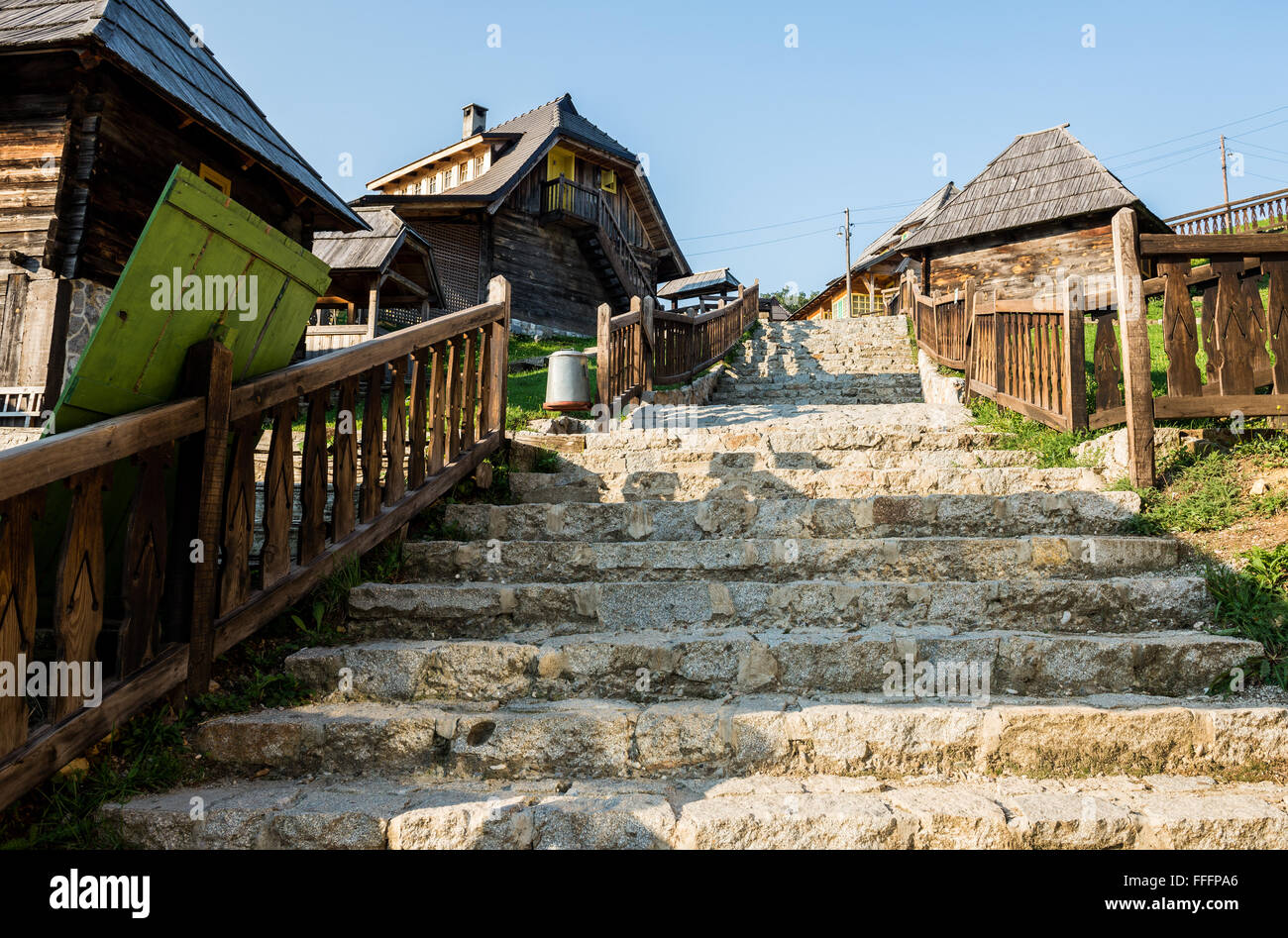 traditional Drvengrad village also called Kustendorf built by Emir Kusturica in Zlatibor District, Serbia Stock Photo
