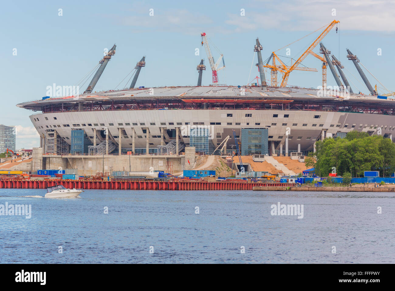 Piter Arena football stadium construction works, Saint Petersburg, Russia Stock Photo