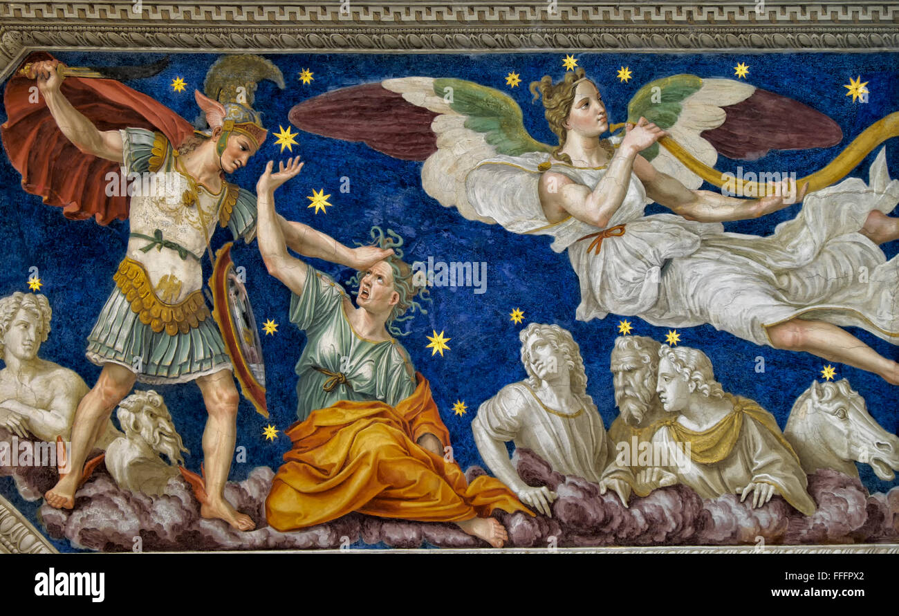 Fresco and ornamental details of Villa Farnesina. Rome, Italy Stock Photo
