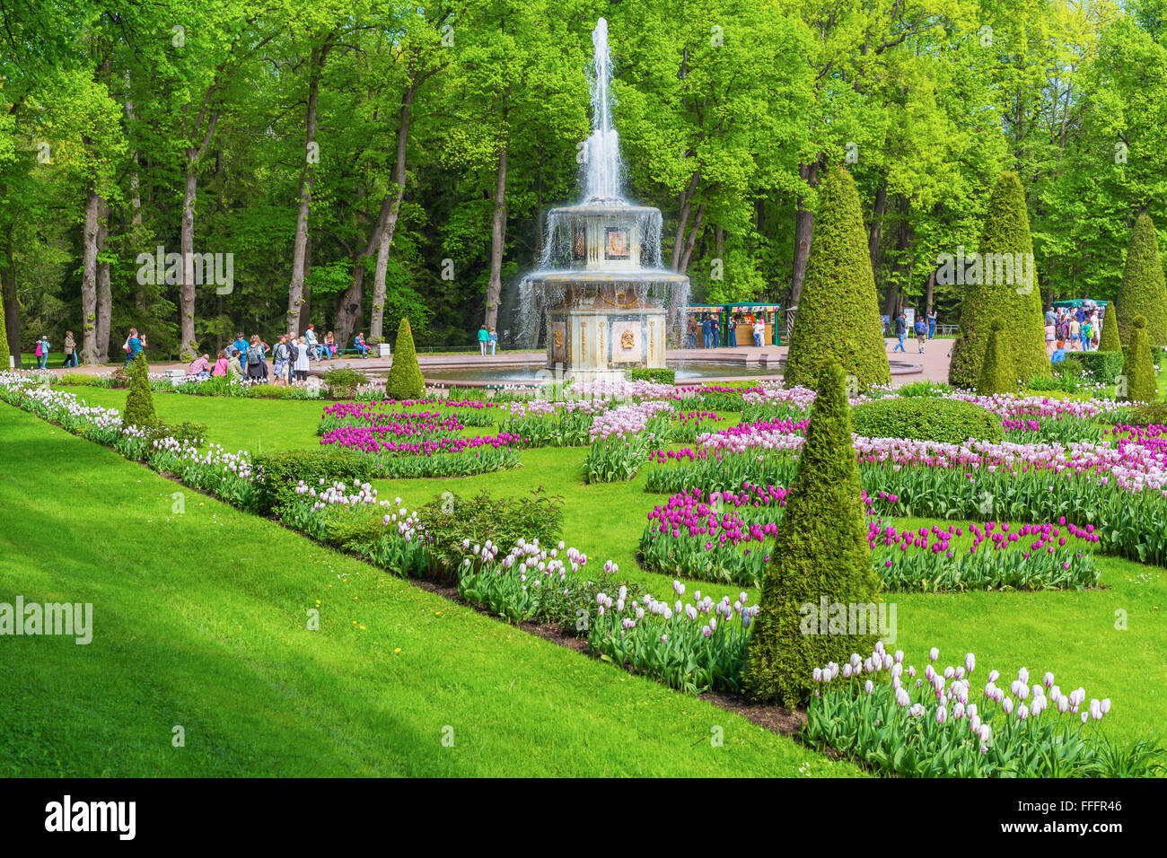 Fountain in the park, Peterhof, Saint Petersburg, Russia Stock Photo
