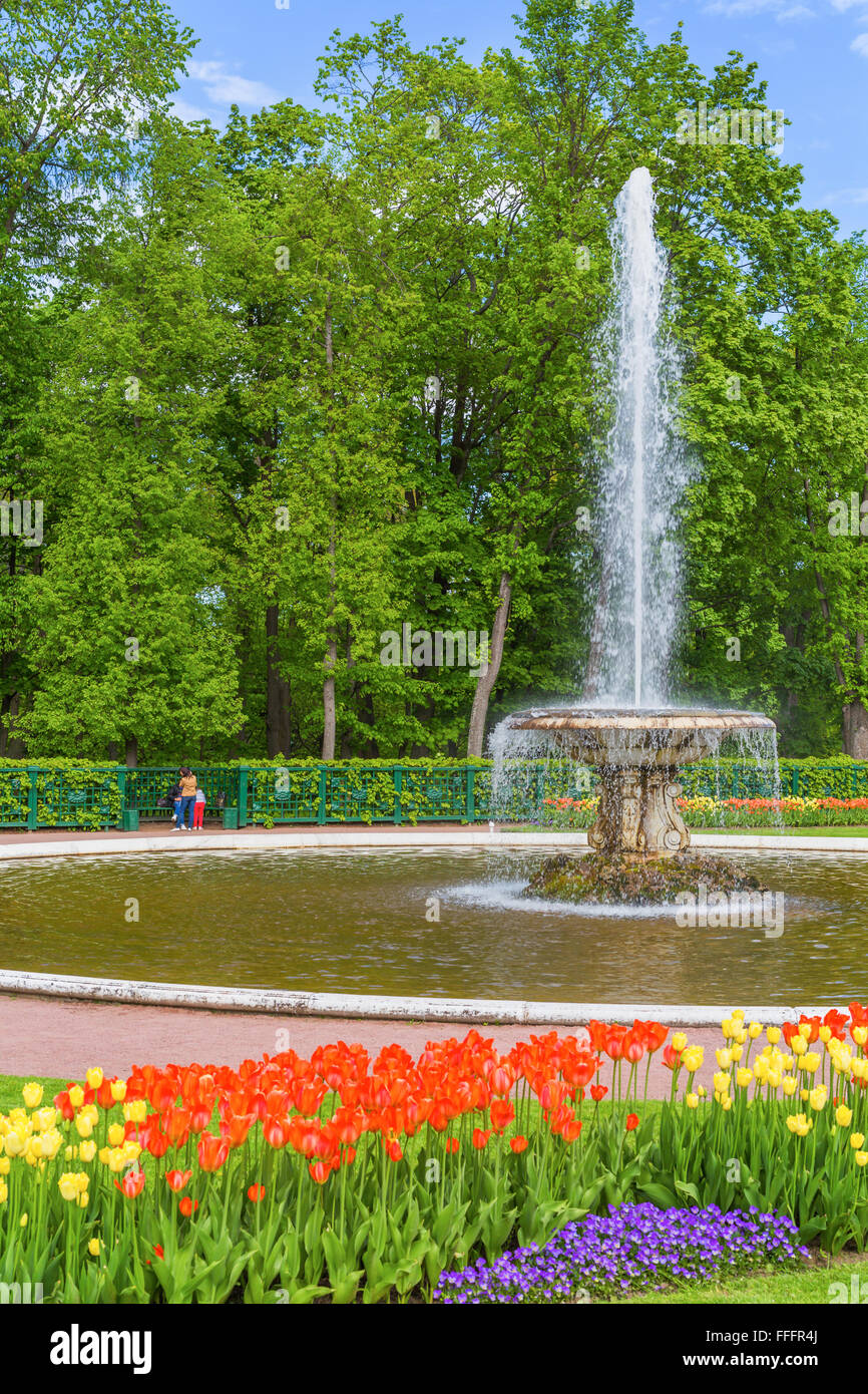 Fountain in the park, Peterhof, Saint Petersburg, Russia Stock Photo