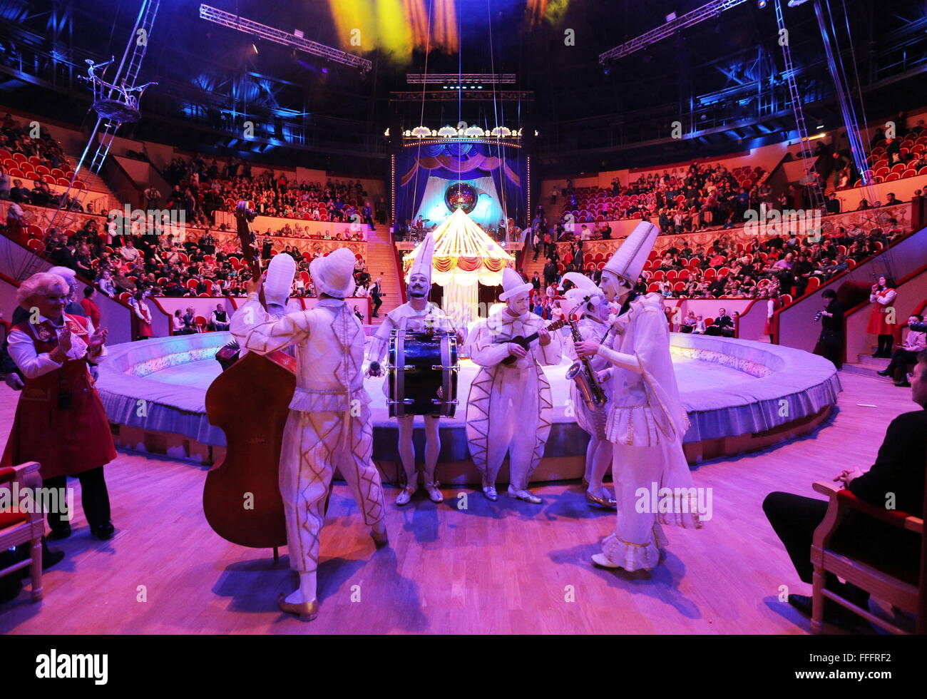 St. Petersburg, Russia. 12th Feb, 2016. Circus artists seen during ...