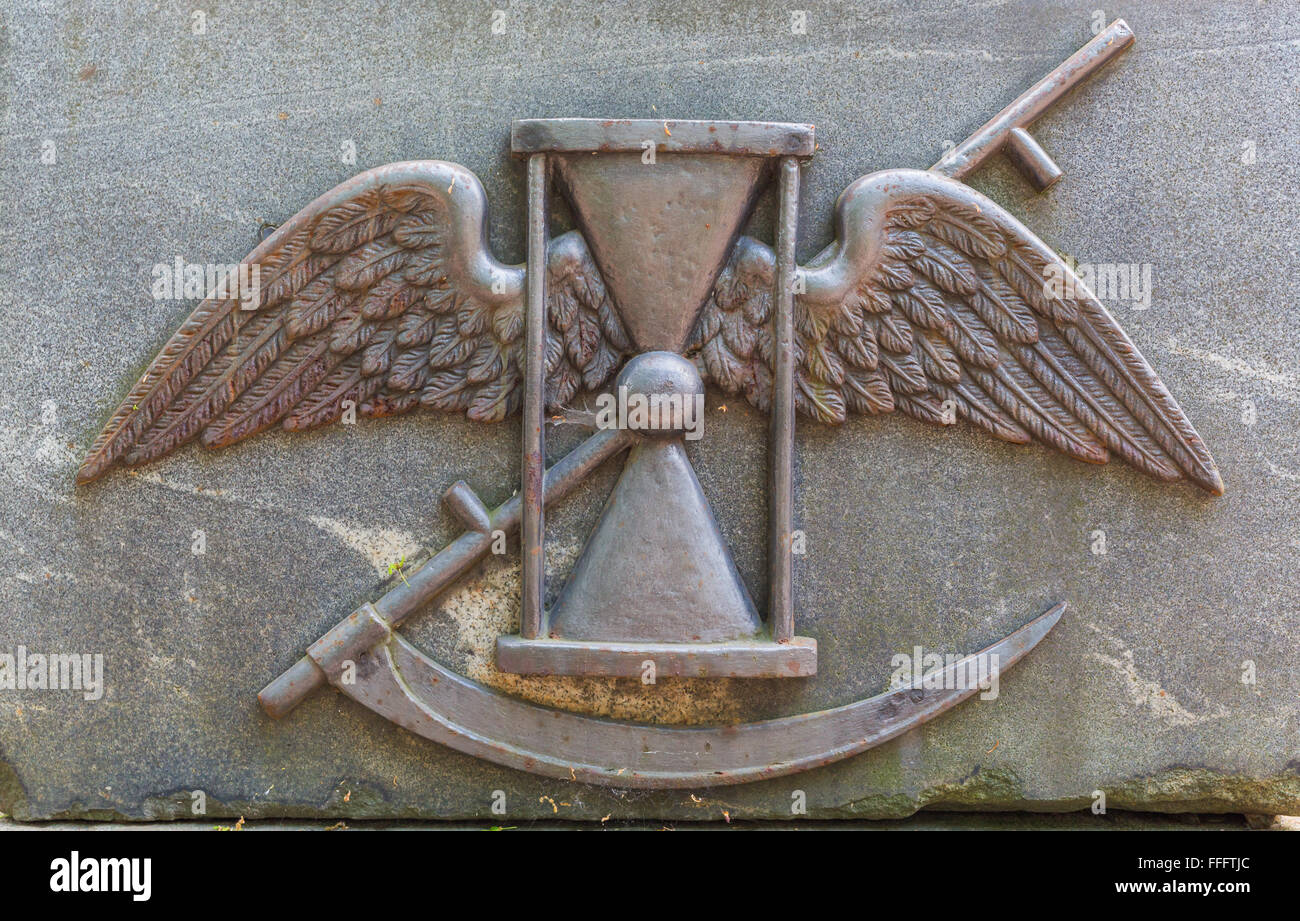 Relief on 18th century grave, Lazarus Cemetery, Alexander Nevsky Lavra, Saint Petersburg, Russia Stock Photo