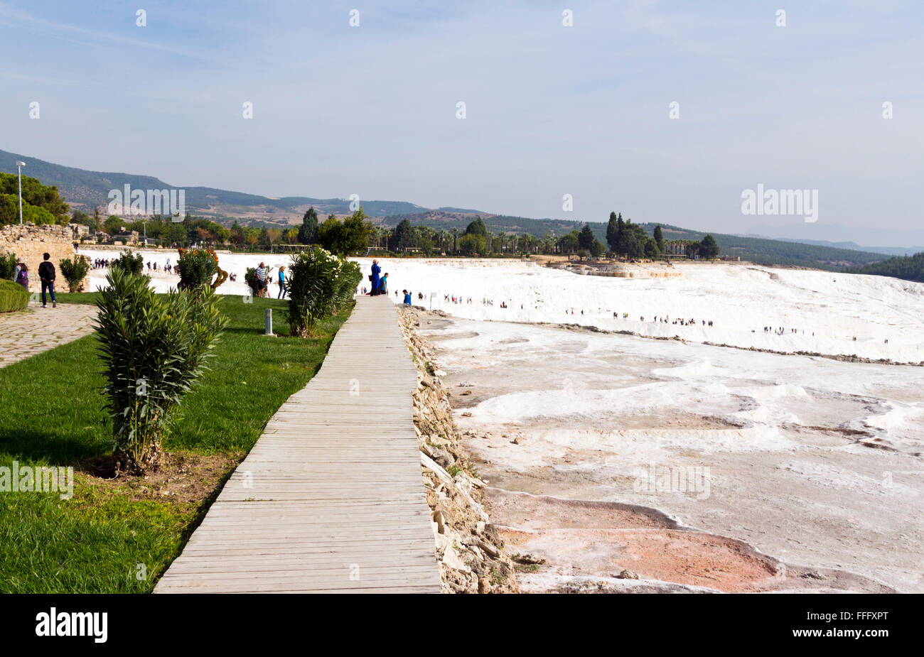 The slopes of the Pamukkale limestone terraces, Denizli, Turkey Stock Photo