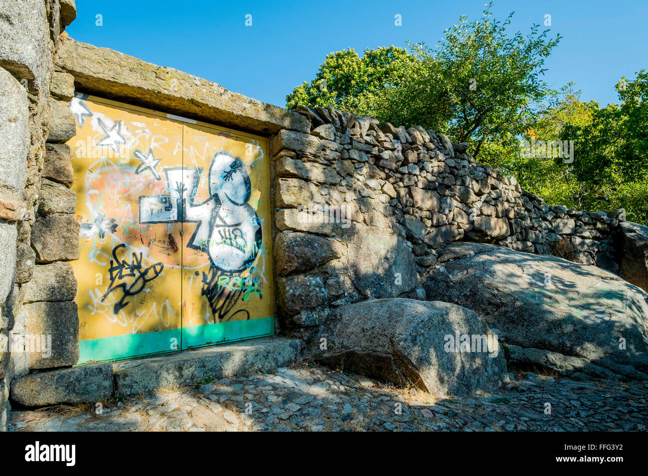 Back street graffiti on the edge of town. La Alberca, Castille y Leon. Spain Stock Photo