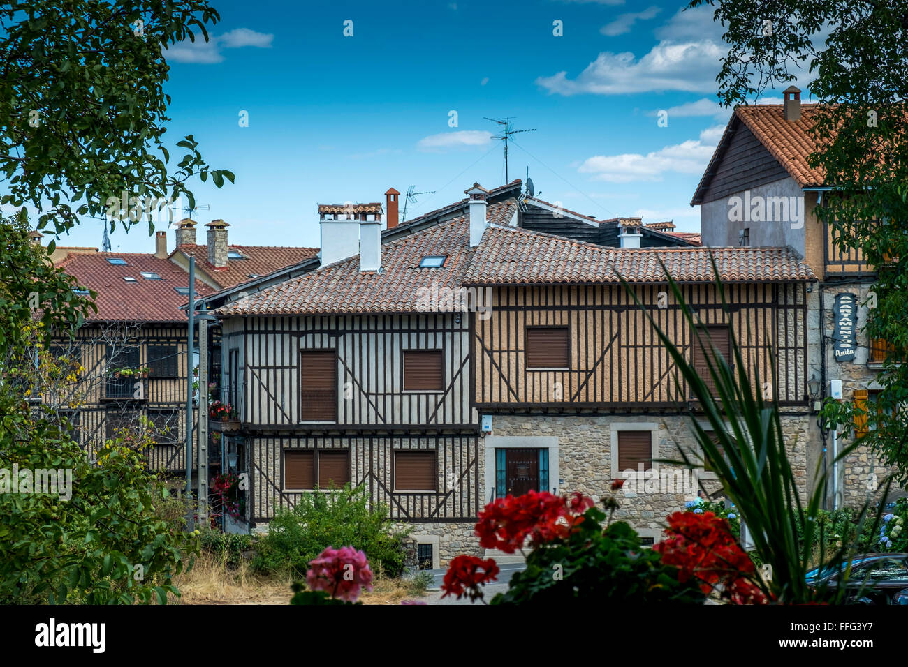 New houses must be built in the style of the medieval originals by law. La Alberca, Castille y Leon. Spain Stock Photo