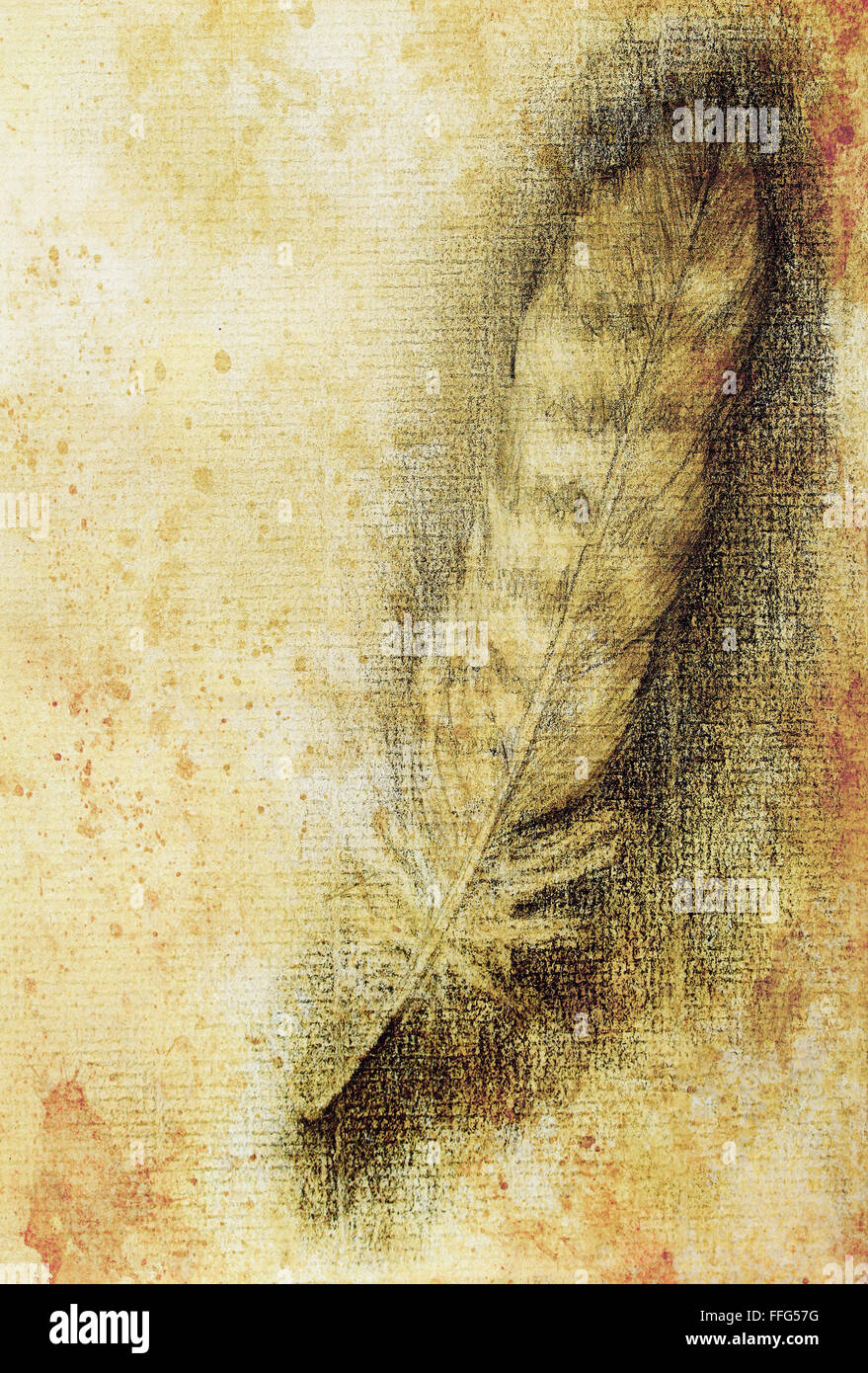 Drawing on old paper, sketch quill pen Stock Photo - Alamy