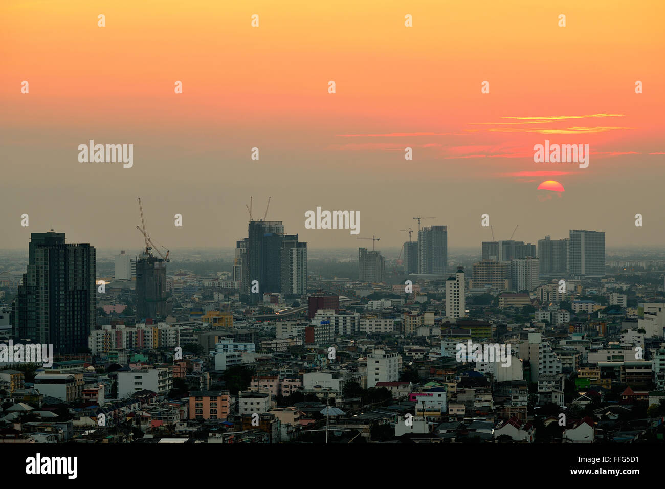 Sunset over Bangkok Skyline Stock Photo