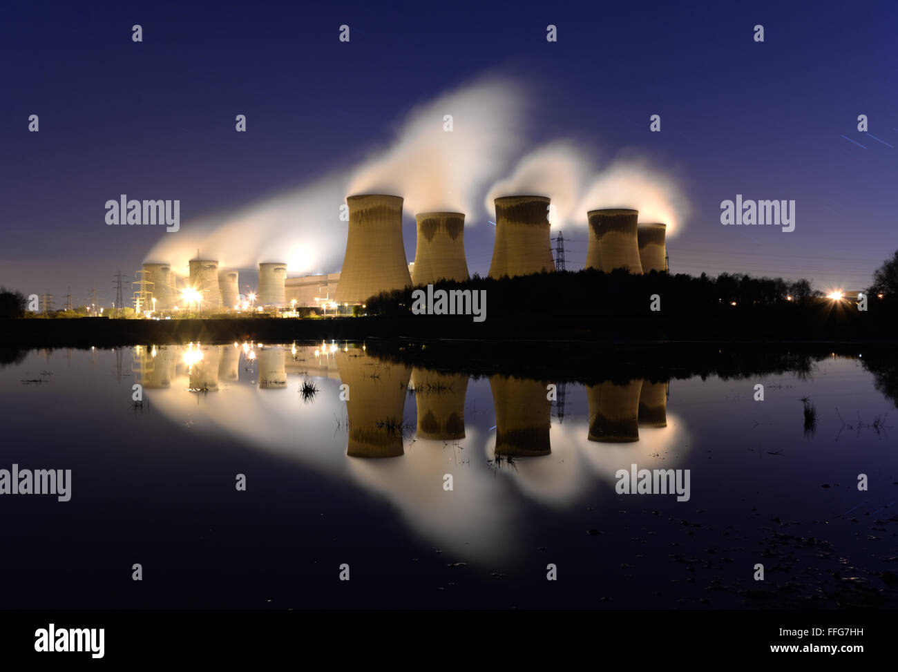 Drax Power Station, North Yorkshire by night. Stock Photo