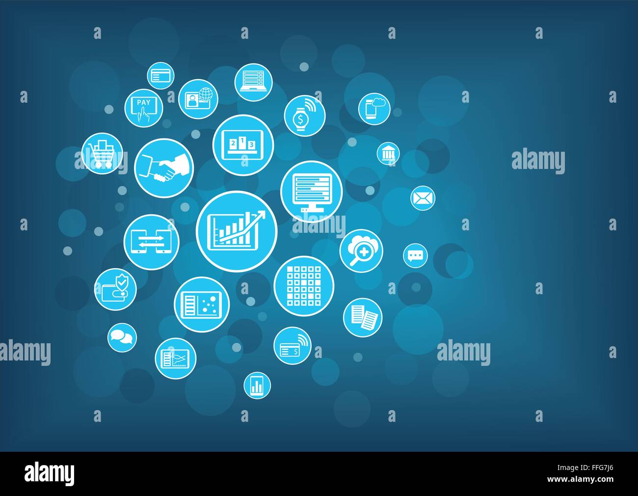 Big data analytics background concept. Blue circles and bubbles as vector illustration. Stock Vector