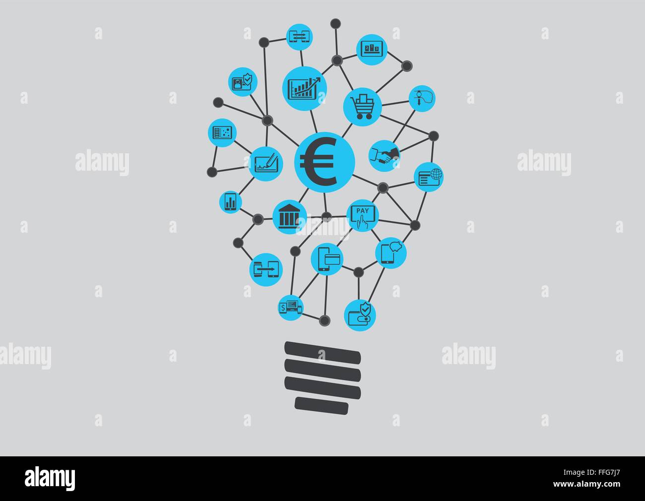 New digital technology within financial services business. Creative idea finding represented by light bulb. Stock Vector