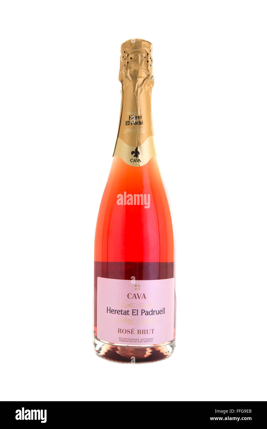 Heretat El Padruell Cava Rose Brut on a White Background Stock Photo