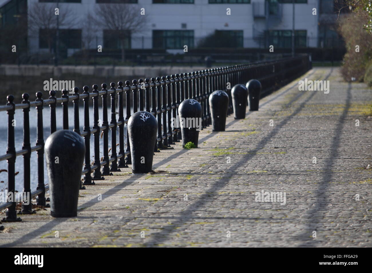 Dock bollards and railings Stock Photo