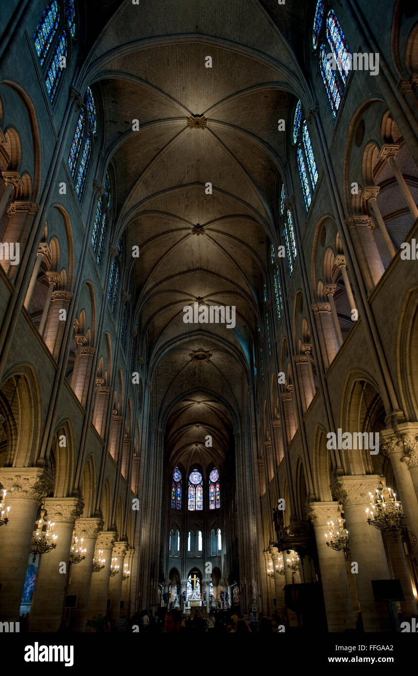 Interior of Cathedrale Notre Dame Paris, Ile de Paris, France Europe Stock Photo